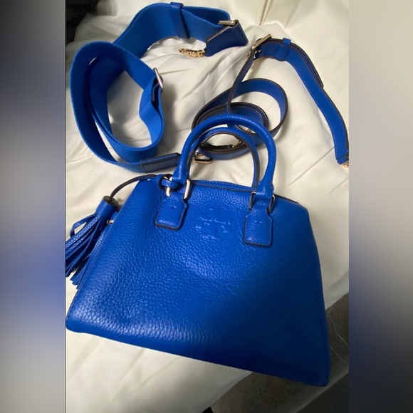 NWT Tory Burch Thea Mini Web Satchel Mediterranean Blue - Picture 1 of 4